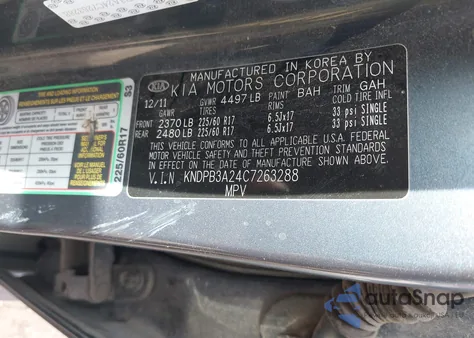 2012 Kia Sportage Lx z USA, uszkodzony, nr VIN KNDPB3A24C7263288